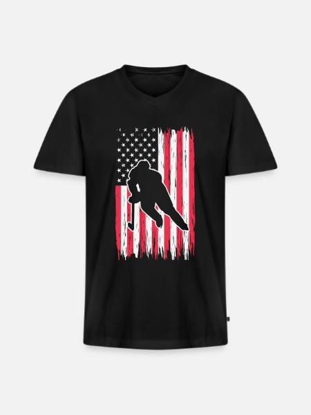 Hockey and Flag - Men's Premium Organic T-shirt with V-neck - black