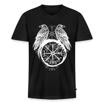 Raben Valhalla Wikinger Vegvisir Rabe - Männer Premium Bio T-Shirt mit V-Ausschnitt - Schwarz - Vorne - Nico (187cm)