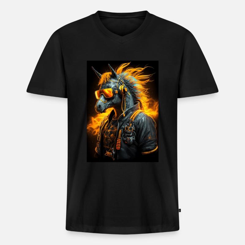 Cooles Biker-Pferd - Männer Premium Bio T-Shirt mit V-Ausschnitt - Schwarz