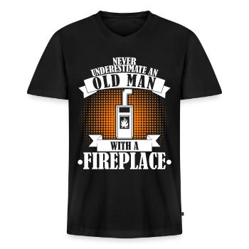 Kamin Ofen Kaminofen Brennholz - Männer Premium Bio T-Shirt mit V-Ausschnitt - Schwarz - Vorne - Nico (187cm)