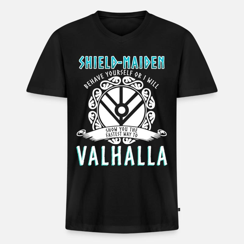 Schildmaid Spruch Wikinger - Männer Premium Bio T-Shirt mit V-Ausschnitt - Schwarz