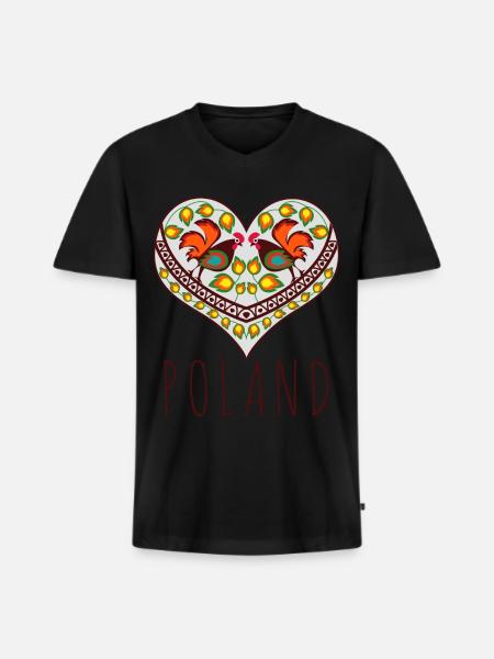Polen traditionell polnisch Herz - Männer Premium Bio T-Shirt mit V-Ausschnitt - Schwarz
