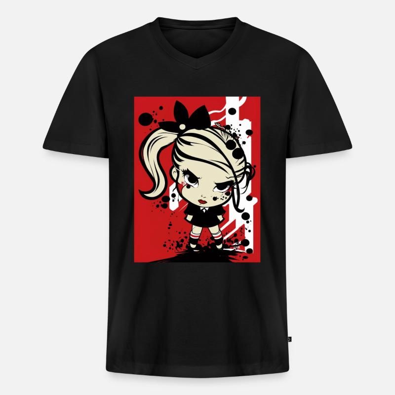 Pop-Art-Rebellenmädchen - Männer Premium Bio T-Shirt mit V-Ausschnitt - Schwarz