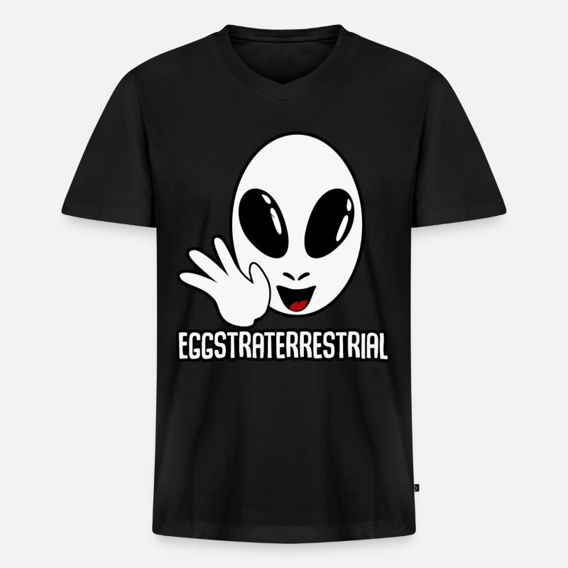 Alien Ei Außerirdischer Eierkopf - Männer Premium Bio T-Shirt mit V-Ausschnitt - Schwarz