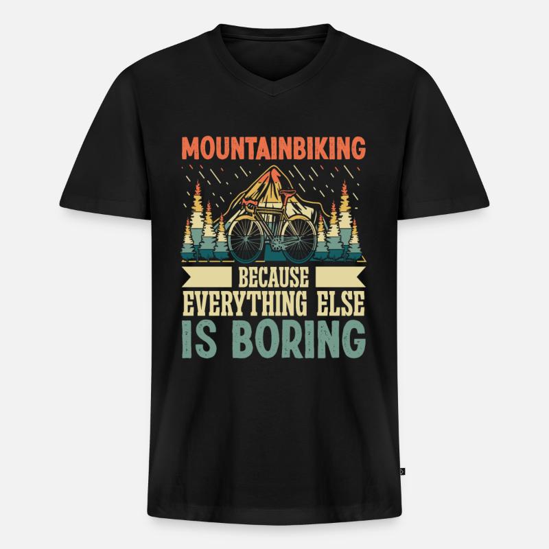 Mountainbiking because everything else - Männer Premium Bio T-Shirt mit V-Ausschnitt - Schwarz