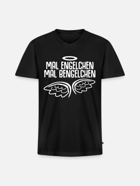Engelchen Bengelchen Engel Bengel - Männer Premium Bio T-Shirt mit V-Ausschnitt - Schwarz