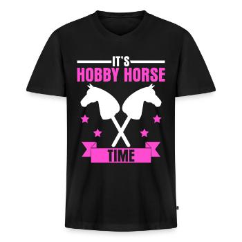 Hobby Horse Reiterin Hobby Horsing - Männer Premium Bio T-Shirt mit V-Ausschnitt - Schwarz - Vorne - Nico (187cm)
