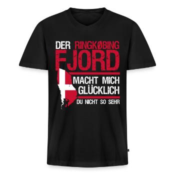 Ringkøbing Urlaub Flagge Dänemark - Männer Premium Bio T-Shirt mit V-Ausschnitt - Schwarz - Vorne - Nico (187cm)
