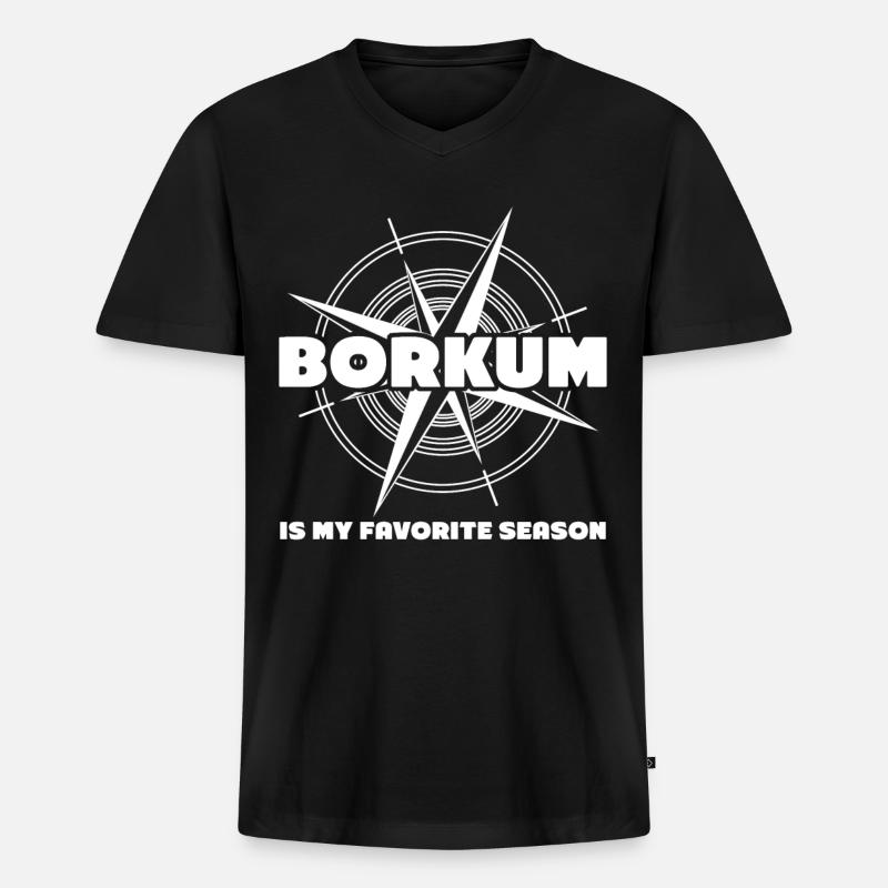 Borkum - Männer Premium Bio T-Shirt mit V-Ausschnitt - Schwarz