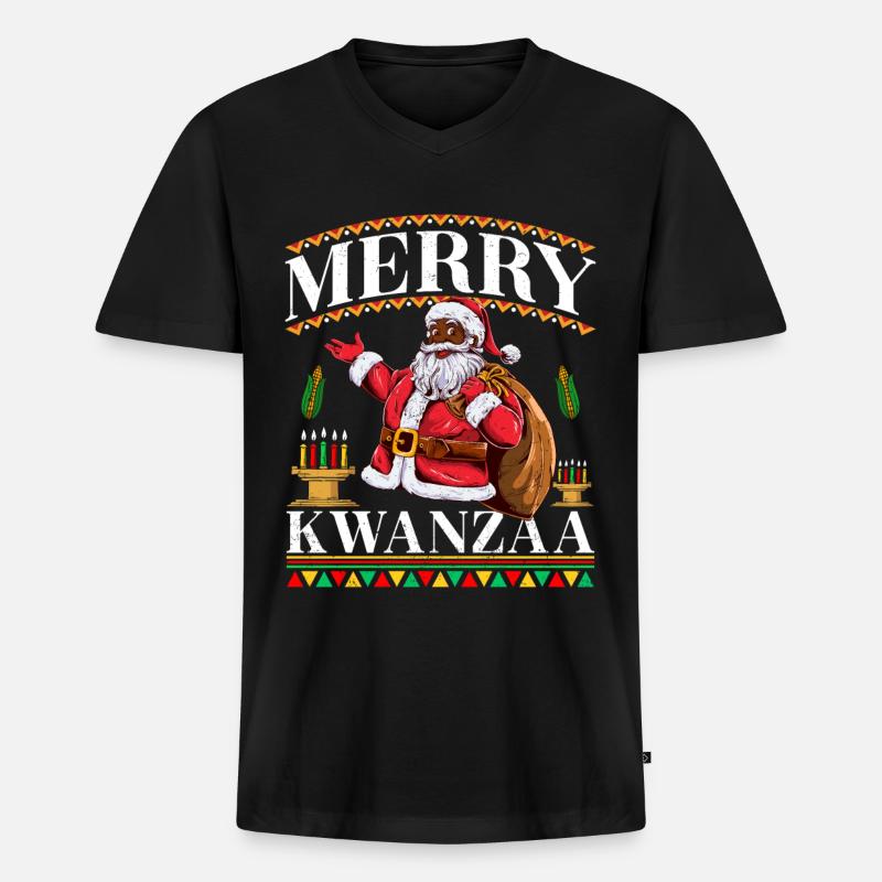 Merry Kwanzza - Männer Premium Bio T-Shirt mit V-Ausschnitt - Schwarz