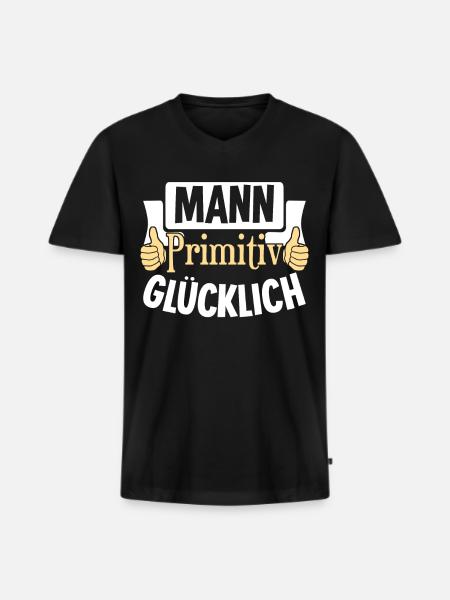 Mann primitiv glücklich - Männer Premium Bio T-Shirt mit V-Ausschnitt - Schwarz