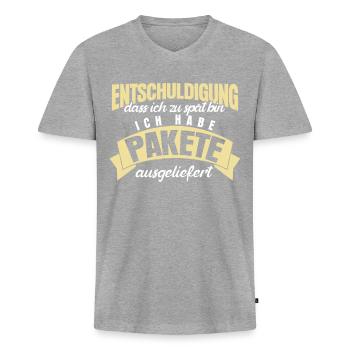 Paketzusteller Spruch Paketbote - Männer Premium Bio T-Shirt mit V-Ausschnitt - Grau meliert - Vorne