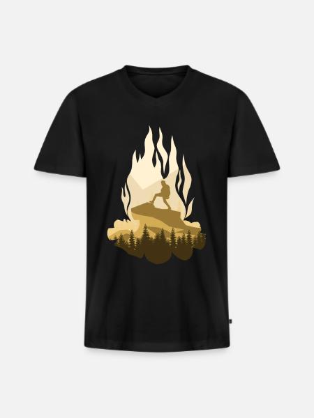 Outdoor Hiking Camping Campfire - Men's Premium Organic T-shirt with V-neck - black