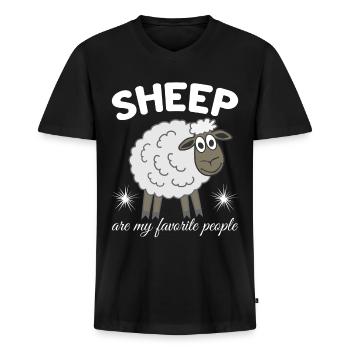 Moutons Moutons Berger Moutons - T-shirt encolure en V Premium bio Homme - noir - Devant - Nico (187cm)