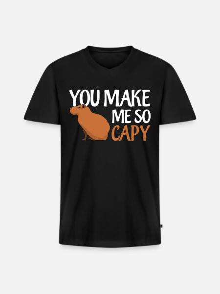 Capybara Happy Capybaras - Männer Premium Bio T-Shirt mit V-Ausschnitt - Schwarz