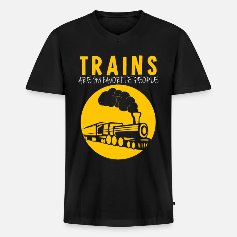Modeleisenbahn Eisenbahn Lokführer - Männer Premium Bio T-Shirt mit V-Ausschnitt - Schwarz