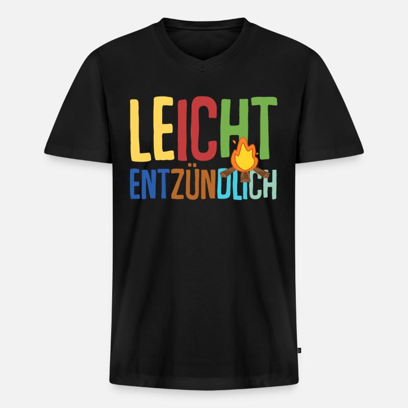 Leicht entzündlich mit Feuer - Männer Premium Bio T-Shirt mit V-Ausschnitt - Schwarz