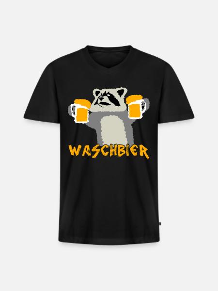 Waschbär mit Bier - Männer Premium Bio T-Shirt mit V-Ausschnitt - Schwarz