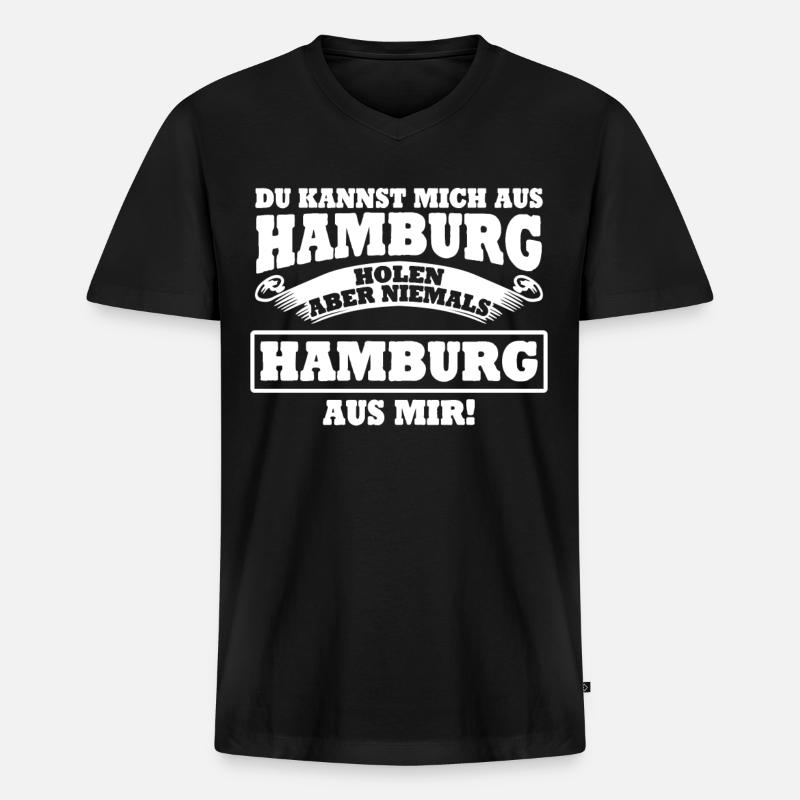 Hamburg Hamburger - Männer Premium Bio T-Shirt mit V-Ausschnitt - Schwarz