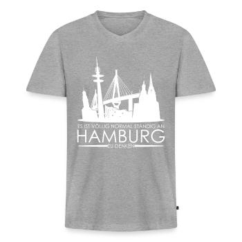 Hamburg Brücke Hamburger - Männer Premium Bio T-Shirt mit V-Ausschnitt - Grau meliert - Vorne
