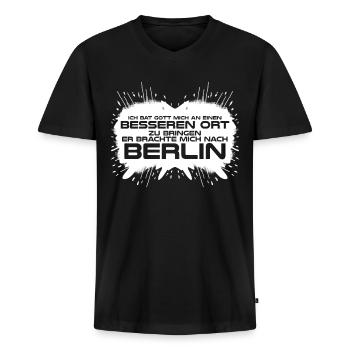 Berlin Berliner - Männer Premium Bio T-Shirt mit V-Ausschnitt - Schwarz - Vorne - Nico (187cm)
