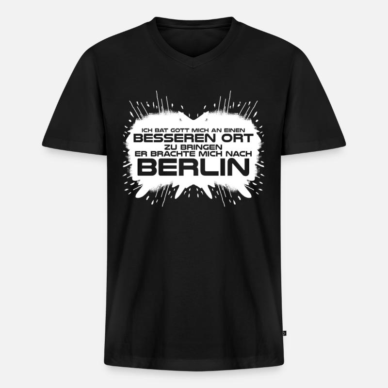 Berlin Berliner - Männer Premium Bio T-Shirt mit V-Ausschnitt - Schwarz