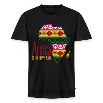 Afrique Vêtements Africains - T-shirt encolure en V Premium bio Homme - noir - Devant - Nico (187cm)