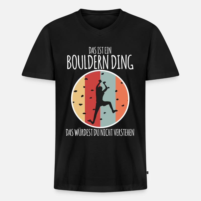 Bouldern Retro Klettern - Männer Premium Bio T-Shirt mit V-Ausschnitt - Schwarz