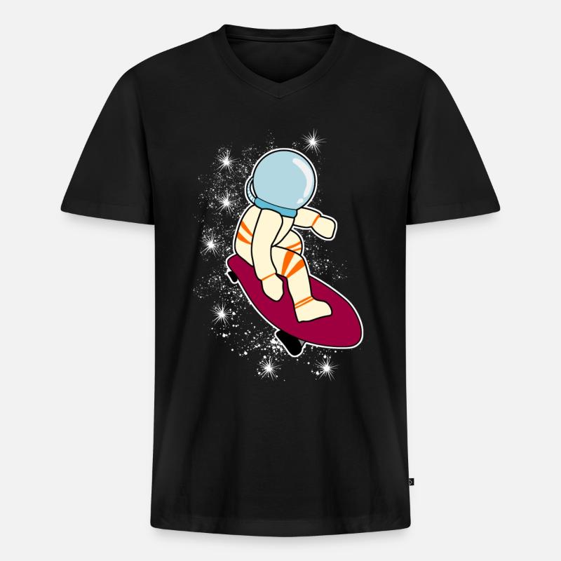 Longboarder Astronaut Longboard - Männer Premium Bio T-Shirt mit V-Ausschnitt - Schwarz