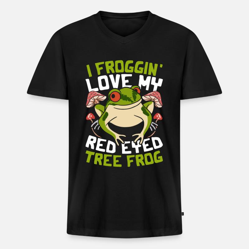 Frosch Rotaugenlaubfrosch - Männer Premium Bio T-Shirt mit V-Ausschnitt - Schwarz