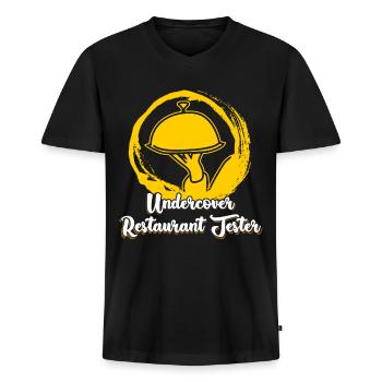 Restaurant tester - Men's Premium Organic T-shirt with V-neck - black - Front - Nico (187cm)