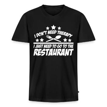 Restaurant Restaurant Manger à l’extérieur Cuisiner des couverts - T-shirt encolure en V Premium bio Homme - noir - Devant - Nico (187cm)