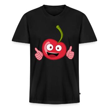Cerises Pouces vers le haut Cerise - T-shirt encolure en V Premium bio Homme - noir - Devant - Nico (187cm)