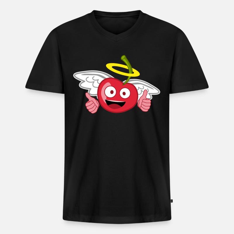 Kirschen Engel Heiligenschein Kirsche - Männer Premium Bio T-Shirt mit V-Ausschnitt - Schwarz