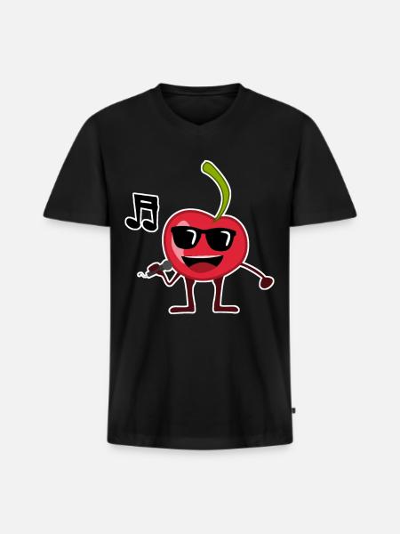 Cherry sings music cherries - Men's Premium Organic T-shirt with V-neck - black