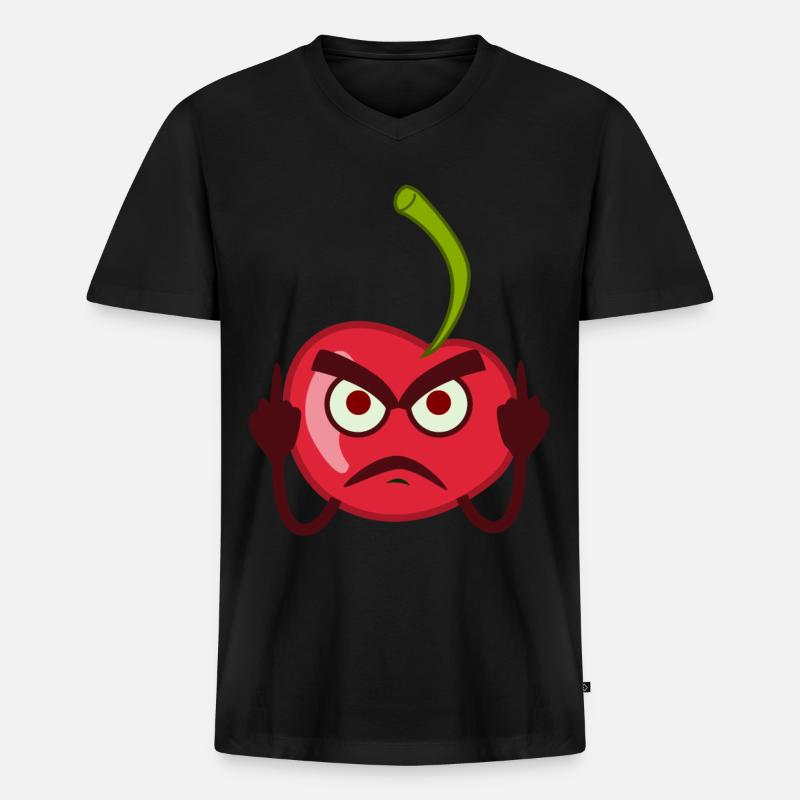 Saure Kirsche zeigt Mittelfinger - Männer Premium Bio T-Shirt mit V-Ausschnitt - Schwarz