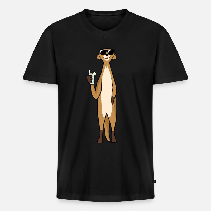 Erdmännchen mit Cocktail Sonnenbrille - Männer Premium Bio T-Shirt mit V-Ausschnitt - Schwarz