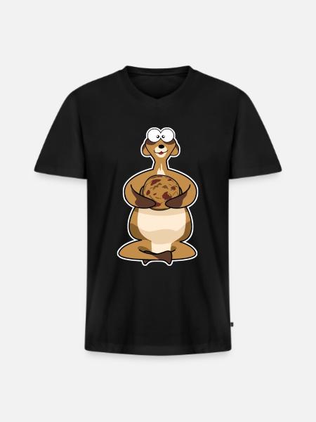 fat meerkat with biscuit - Men's Premium Organic T-shirt with V-neck - black