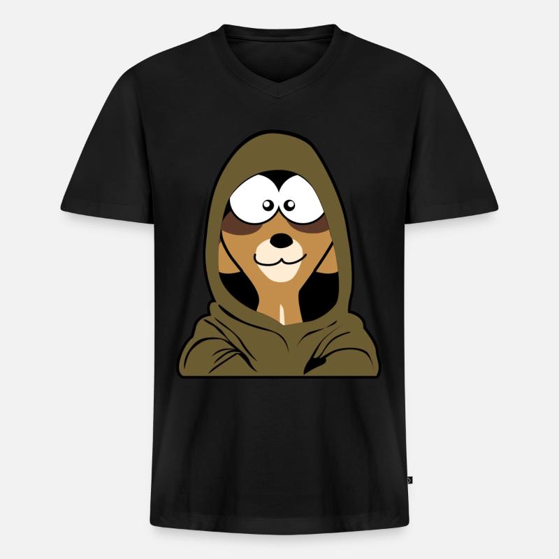 Erdmännchen mit Kaputze - Männer Premium Bio T-Shirt mit V-Ausschnitt - Schwarz