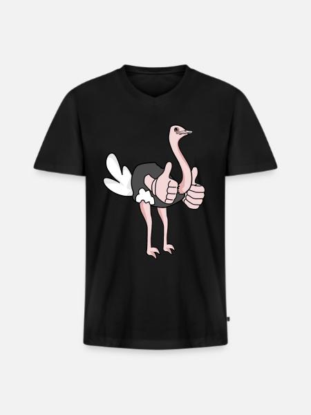 Ostrich gives thumbs up - Men's Premium Organic T-shirt with V-neck - black