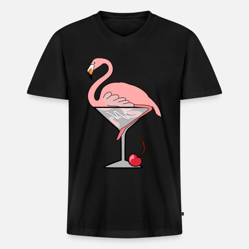 Flamingo Cocktail - Männer Premium Bio T-Shirt mit V-Ausschnitt - Schwarz