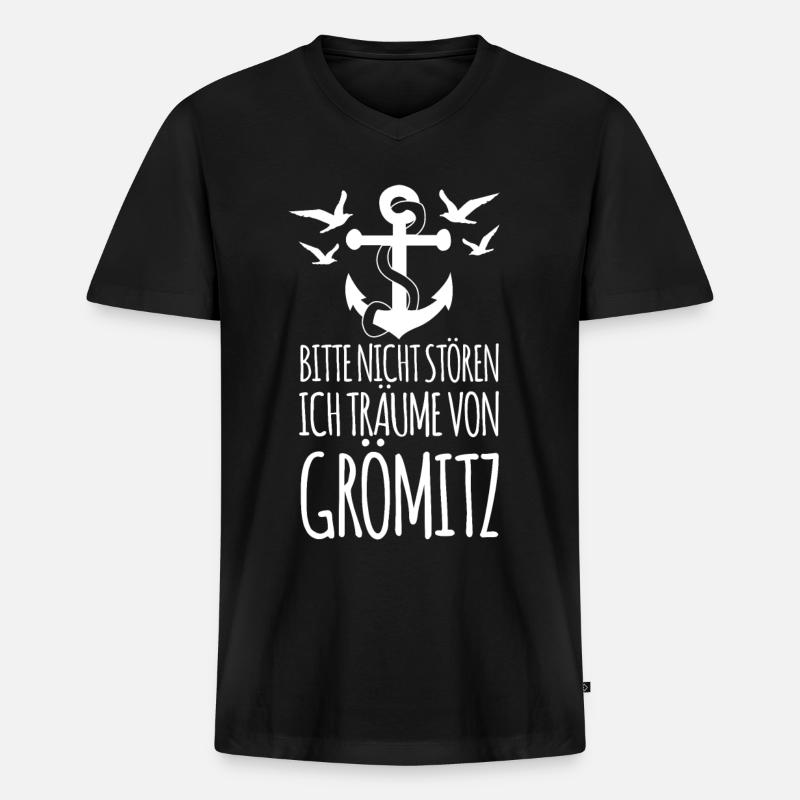 Urlaub in Grömitz - Männer Premium Bio T-Shirt mit V-Ausschnitt - Schwarz