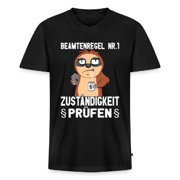 Beamtensprüche - öffentlicher Dienst - Faultier - Männer Premium Bio T-Shirt mit V-Ausschnitt - Schwarz - Vorne - Nico (187cm)