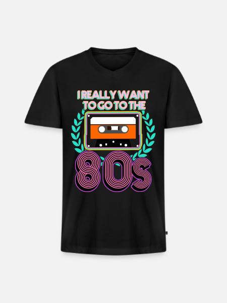 80er Party Nostalgie 80s 1980 Disco - Männer Premium Bio T-Shirt mit V-Ausschnitt - Schwarz