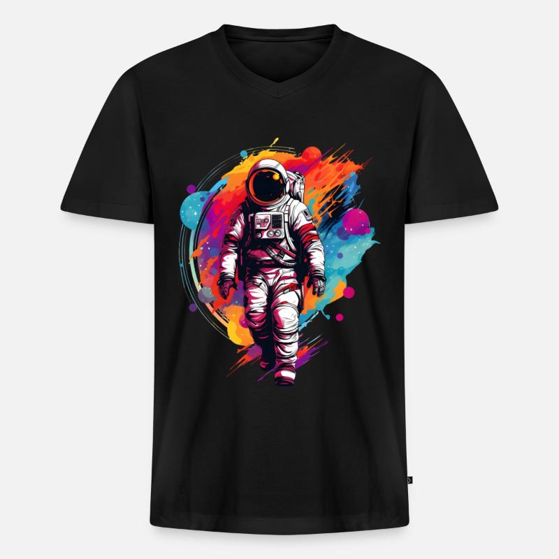 Bunter Astronaut - Männer Premium Bio T-Shirt mit V-Ausschnitt - Schwarz