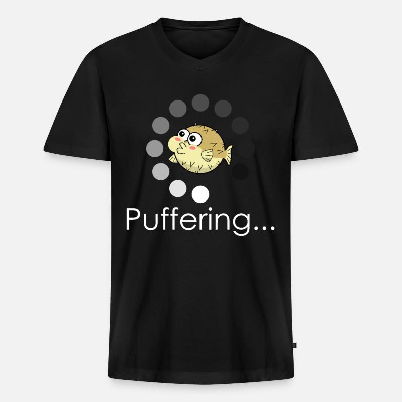 Pufferfish Bufferring - Männer Premium Bio T-Shirt mit V-Ausschnitt - Schwarz