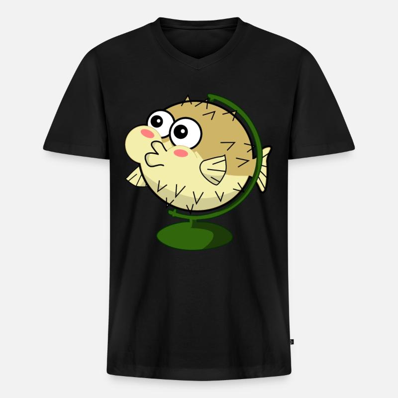 Lustiger Kugelfisch - Männer Premium Bio T-Shirt mit V-Ausschnitt - Schwarz