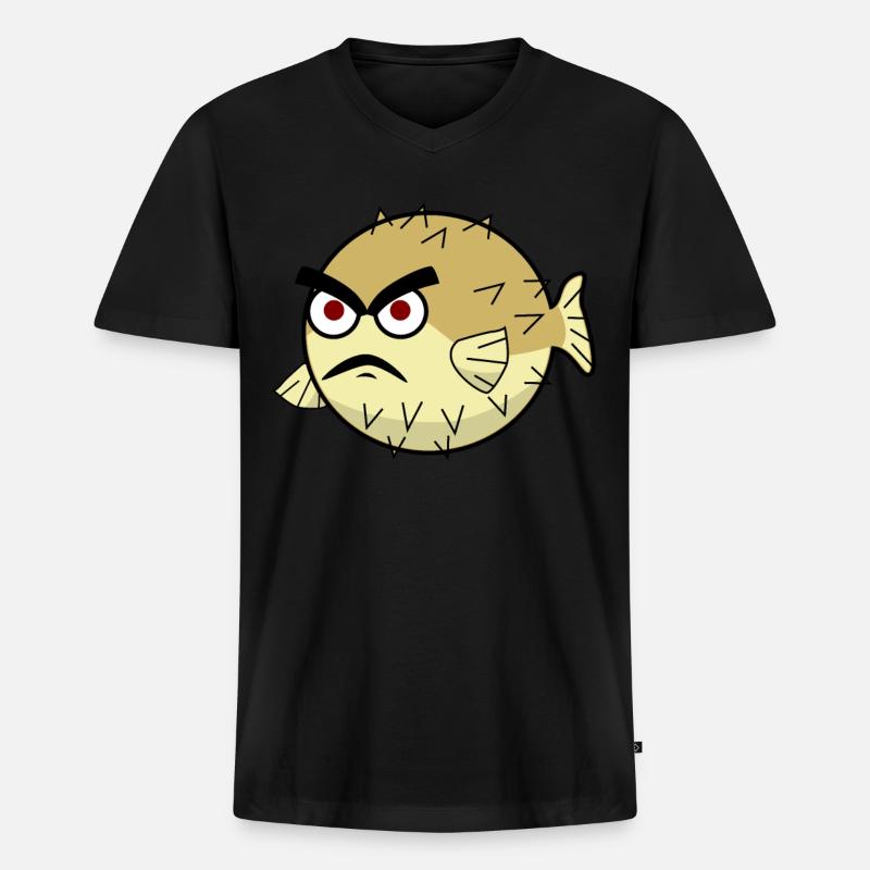 Böser Kugelfisch - Männer Premium Bio T-Shirt mit V-Ausschnitt - Schwarz