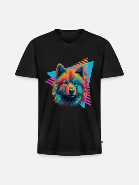 Samoyed 80s style - Men's Premium Organic T-shirt with V-neck - black