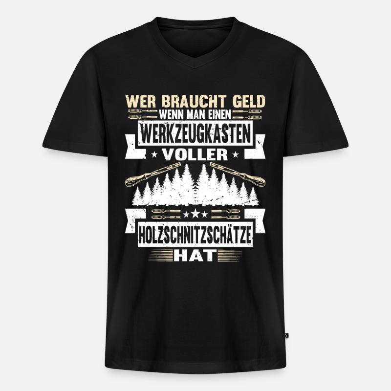 Holzschnitzer Holzschnitzerei - Männer Premium Bio T-Shirt mit V-Ausschnitt - Schwarz